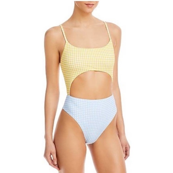 Aqua Colorblock Maillo Cutout One Piece Swimsuit Corn Flower Womens Small - Picture 1 of 11